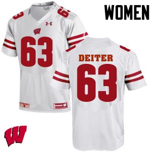 Women's Wisconsin Badgers NCAA #63 Michael Deiter White Authentic Under Armour Stitched College Football Jersey TM31I38ZW